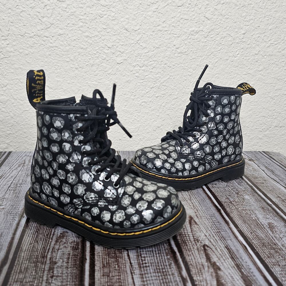 Dr. Marten Junior 1460 Leopard Hydro Leather Lace Up Boots Gray  Size 7